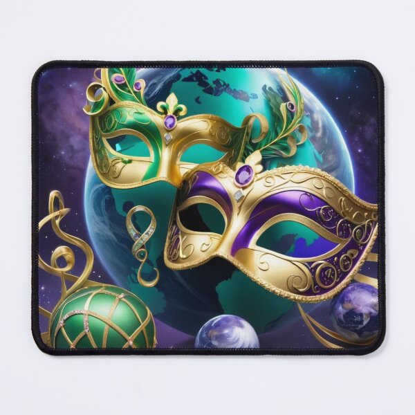 Item preview, World Globe With Colorful Mardi Gras Masks And Gold Twisted Metal designed and sold by Melantari Vizuns.