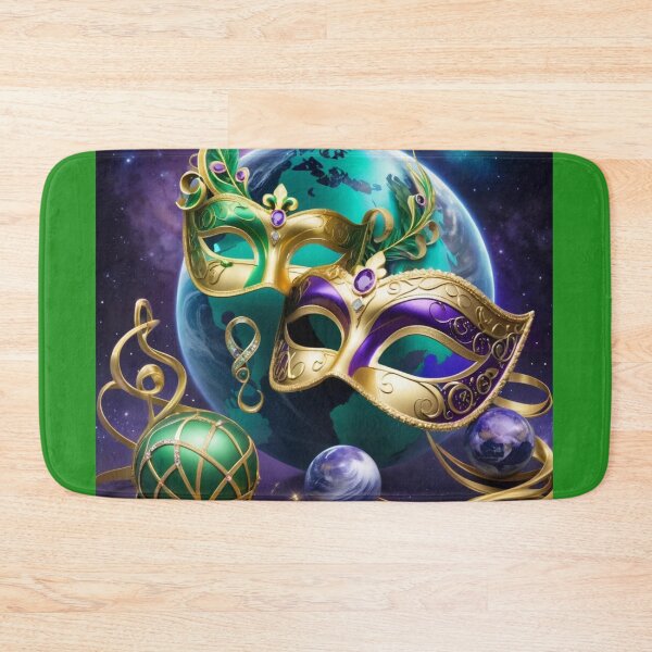 Item preview, World Globe With Colorful Mardi Gras Masks And Gold Twisted Metal designed and sold by Melantari Vizuns.