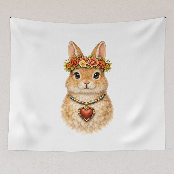 Item preview, Cute Bunny in a Frida Kahlo inspired design designed and sold by ColorMeMarley.