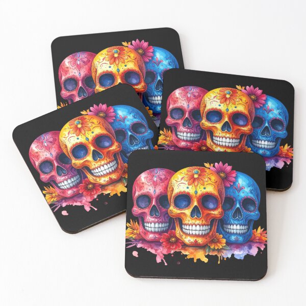 Item preview, Three sugar skulls with flowers, Day of the Dead designed and sold by LiskoDesign.