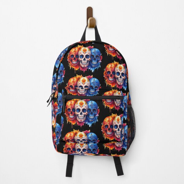 Item preview, Three sugar skulls with flowers, white, orange, blue, Día de los Muertos designed and sold by LiskoDesign.