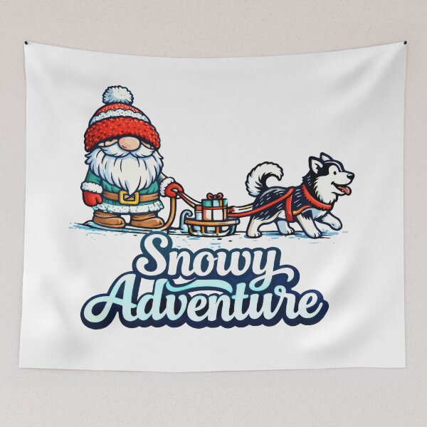 Item preview, Snowy Adventure Gnome and Husky Winter Illustration designed and sold by Moriarty's Digital Visions.