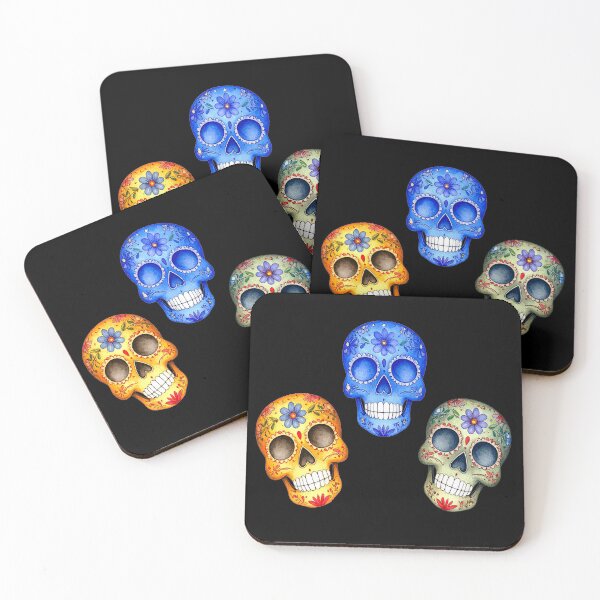 Item preview, Sugar skulls yellow green blue, Day of the Dead designed and sold by LiskoDesign.