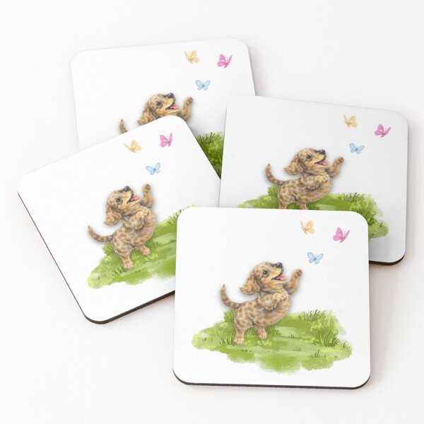 Item preview, “Charly & Dachshund Kasper” chasing butterflies, by FrauYviDesign designed and sold by FrauYviDesign.