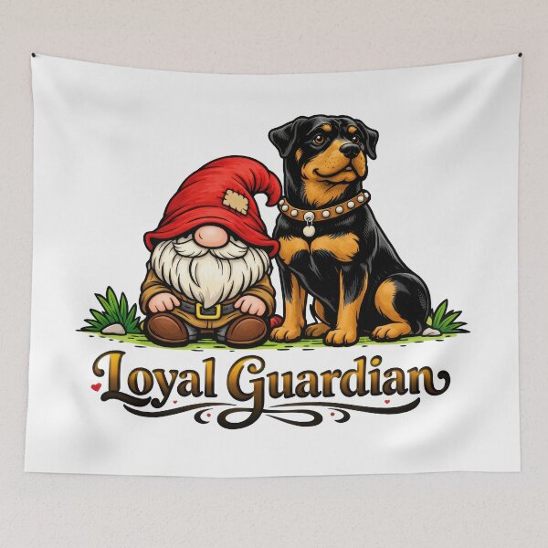 Item preview, Loyal Guardian Gnome and Rottweiler Illustration designed and sold by Moriarty's Digital Visions.