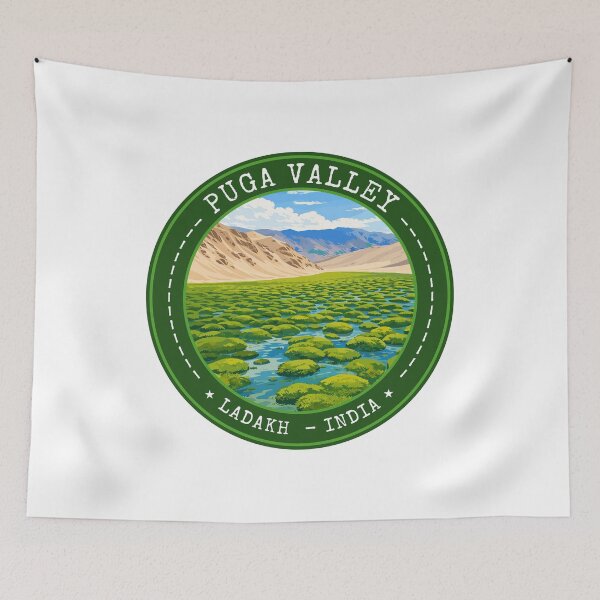 Item preview, Puga Valley in Ladakh, India, Vintage Travel Art Circle Emblem designed and sold by MaateoDesign.