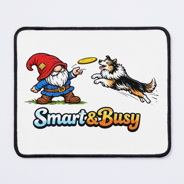 Item preview, Smart & Busy – Playful Gnome and Border Collie Frisbee Art designed and sold by Moriarty's Digital Visions.