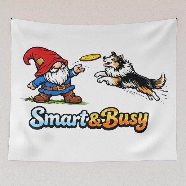 Item preview, Smart & Busy – Playful Gnome and Border Collie Frisbee Art designed and sold by Moriarty's Digital Visions.
