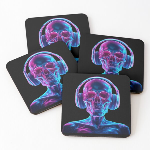 Item preview, Vaporwave Neon Skull with Headphones Music designed and sold by TeeARTHY.
