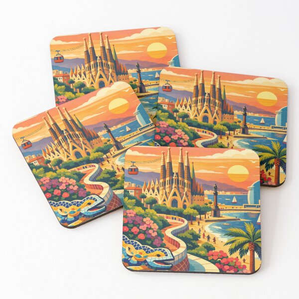 Item preview, Barcelona at Sunset - Postcard Illustration  designed and sold by MatthewHeights.