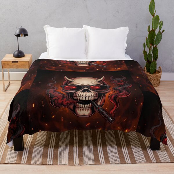 Item preview, Smoking Horned Devil Skull Illustration designed and sold by barloly.