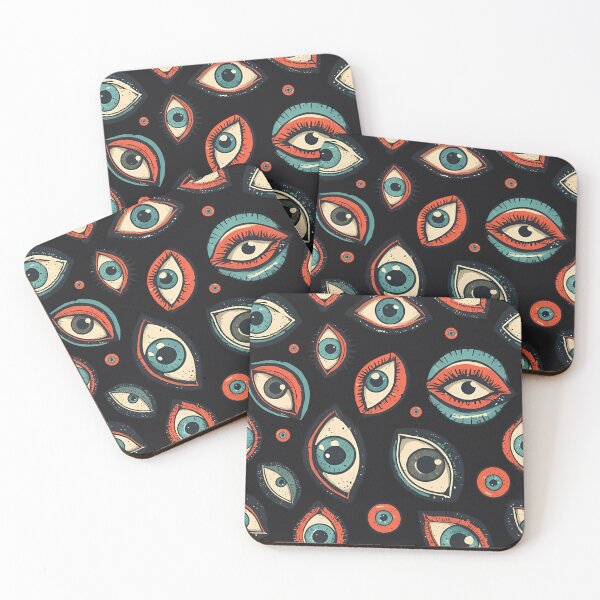 Item preview, All Seeing Eyes Pattern - Retro Surreal Illustration (Dark Background) designed and sold by JawKneeArt.