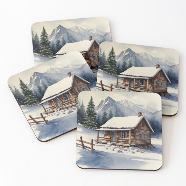 Item preview, Snowy Cabin Watercolor Winter Nature Scene Wall Art designed and sold by sana designer.