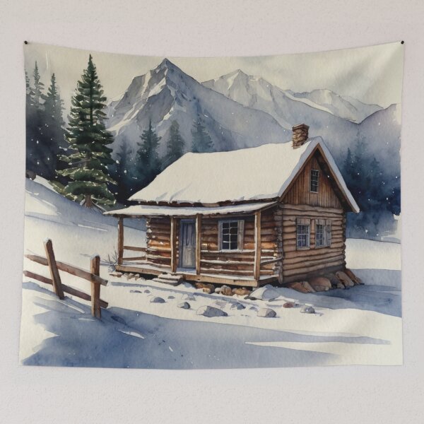 Item preview, Snowy Cabin Watercolor Winter Nature Scene Wall Art designed and sold by sana designer.