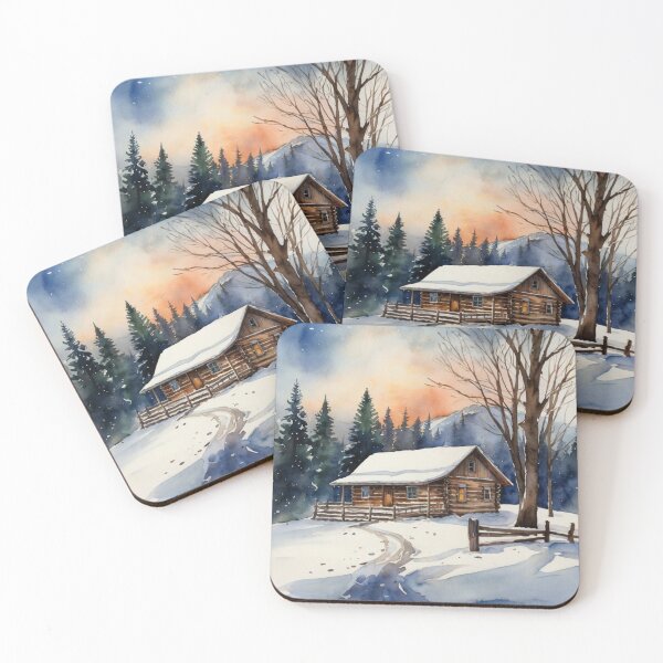 Item preview, Winter Cabin in Snow Watercolor Landscape Wall Art designed and sold by sana designer.