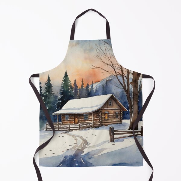 Item preview, Winter Cabin in Snow Watercolor Landscape Wall Art designed and sold by sana designer.
