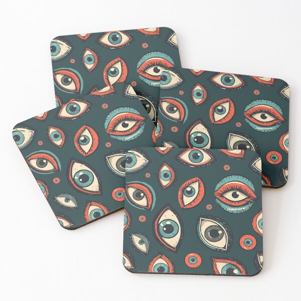 Item preview, All Seeing Eyes Pattern - Retro Surreal Illustration (Teal Background) designed and sold by JawKneeArt.