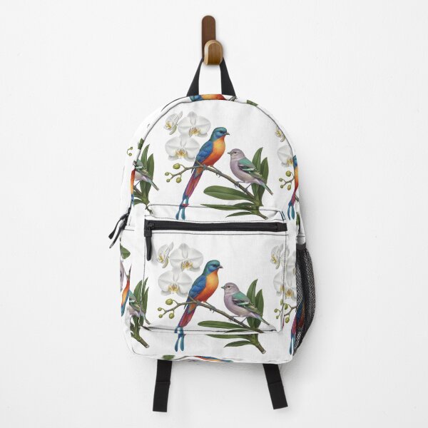 Item preview, Colorful Tropical Birds Perched on White Phalaenopsis Orchids designed and sold by VibranPalette.