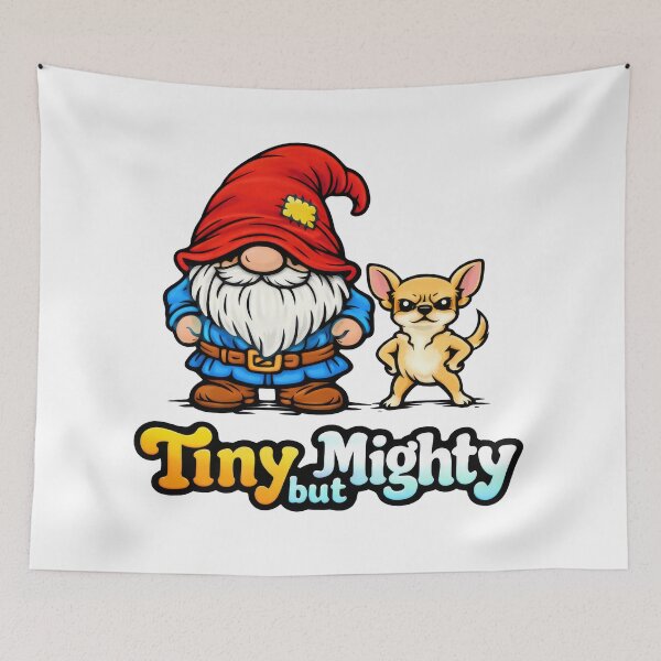 Item preview, Tiny but Mighty – Gnome and Chihuahua Bold Cartoon Illustration designed and sold by Moriarty's Digital Visions.