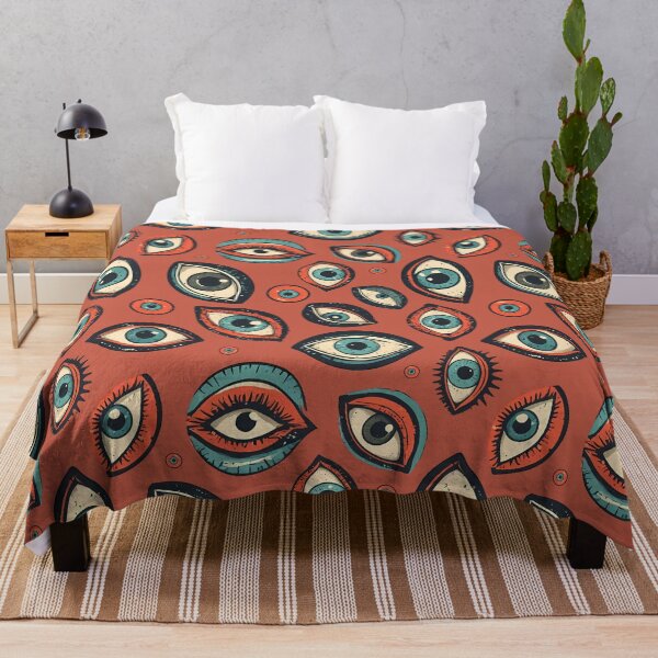 Item preview, All Seeing Eyes Pattern - Retro Surreal Illustration (Coral Background) designed and sold by JawKneeArt.