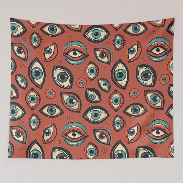 Item preview, All Seeing Eyes Pattern - Retro Surreal Illustration (Coral Background) designed and sold by JawKneeArt.
