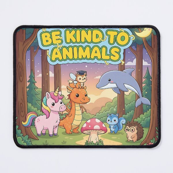 Item preview, Be Kind To Animals – Cute Unicorn, Dolphin, Hedgehog, Dragon & Blue Squirrel Illustration designed and sold by GlobalBoom.