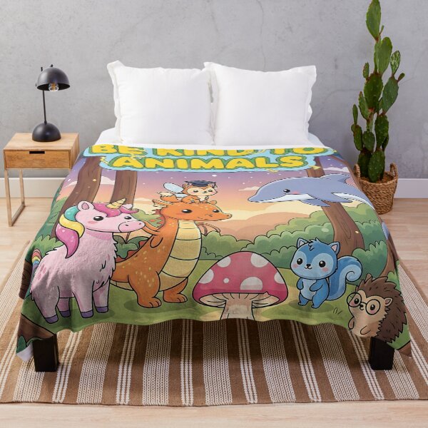 Item preview, Be Kind To Animals – Cute Unicorn, Dolphin, Hedgehog, Dragon & Blue Squirrel Illustration designed and sold by GlobalBoom.