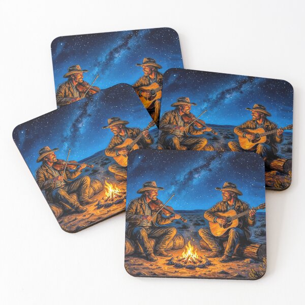 Item preview, Cowboys Playing Music by the Campfire at Night designed and sold by acceleratorhams.