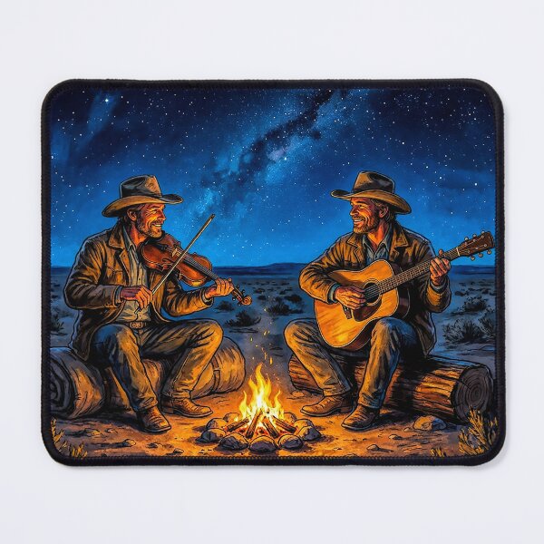 Item preview, Cowboys Playing Music by the Campfire at Night designed and sold by acceleratorhams.
