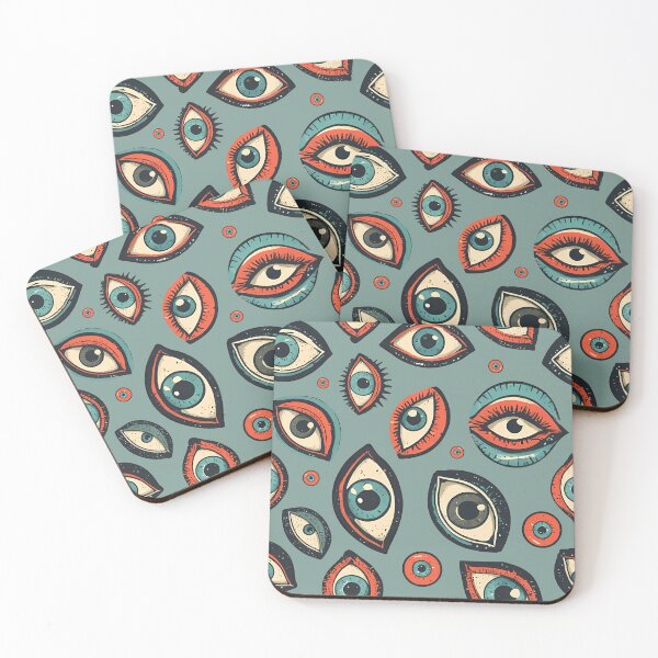 Item preview, All Seeing Eyes Pattern - Retro Surreal Illustration (Sage Background) designed and sold by JawKneeArt.