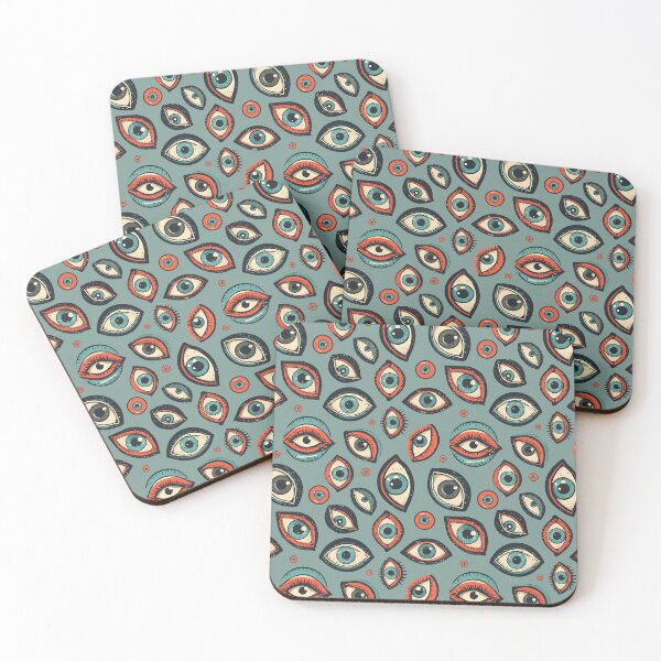 Item preview, All Seeing Eyes Pattern - Retro Surreal Illustration (Sage Background) designed and sold by JawKneeArt.