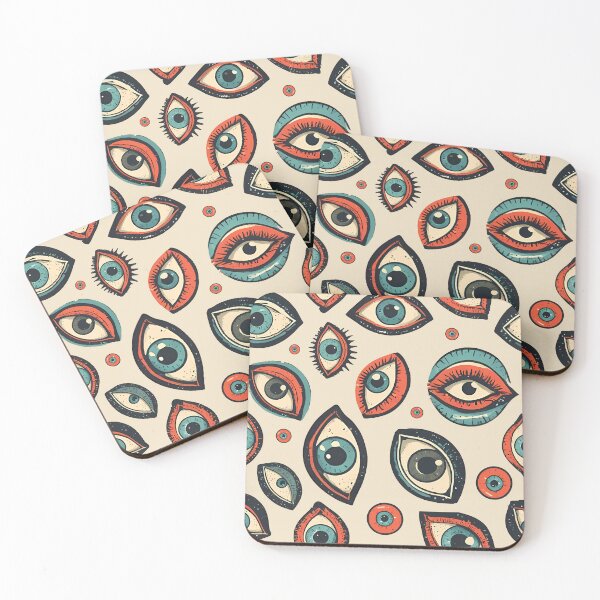 Item preview, All Seeing Eyes Pattern - Retro Surreal Illustration (Light Background) designed and sold by JawKneeArt.
