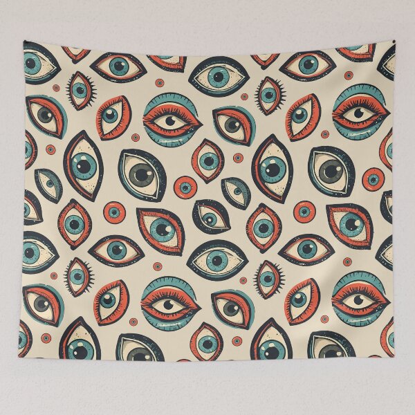 Item preview, All Seeing Eyes Pattern - Retro Surreal Illustration (Light Background) designed and sold by JawKneeArt.
