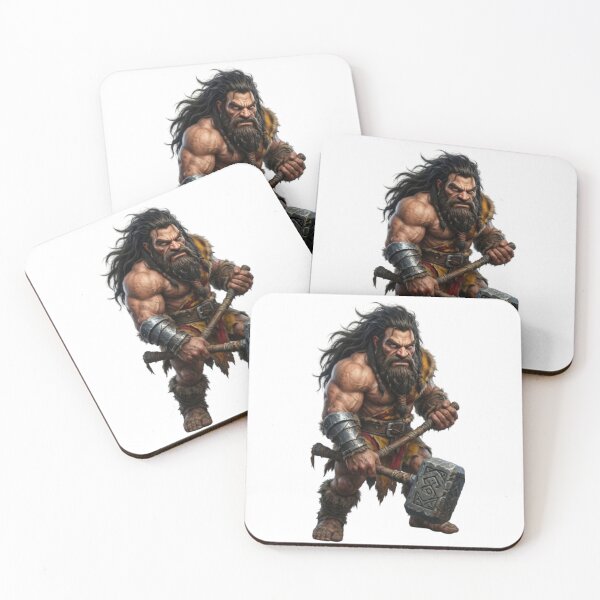 Item preview, Fierce Ancient Warrior with Hammer – Dark Fantasy Barbarian Art designed and sold by DESIGNONET.