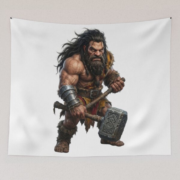 Item preview, Fierce Ancient Warrior with Hammer – Dark Fantasy Barbarian Art designed and sold by DESIGNONET.