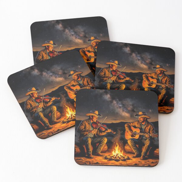 Item preview, Cowboys With Guitar and Fiddle by Campfire at Night designed and sold by acceleratorhams.