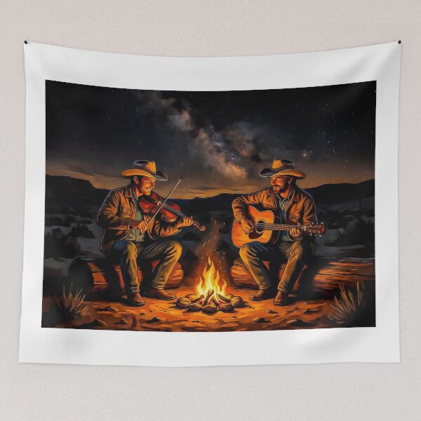 Item preview, Cowboys With Guitar and Fiddle by Campfire at Night designed and sold by acceleratorhams.