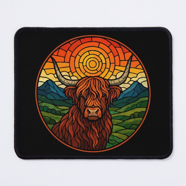 Item preview, Scottish Highland Cow Heilan Coo Retro Stained Glass designed and sold by TomFrontierArt.