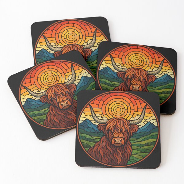 Item preview, Scottish Highland Cow Heilan Coo Retro Stained Glass designed and sold by TomFrontierArt.