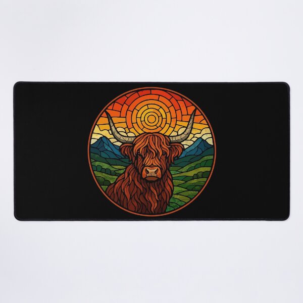 Item preview, Scottish Highland Cow Heilan Coo Retro Stained Glass designed and sold by TomFrontierArt.