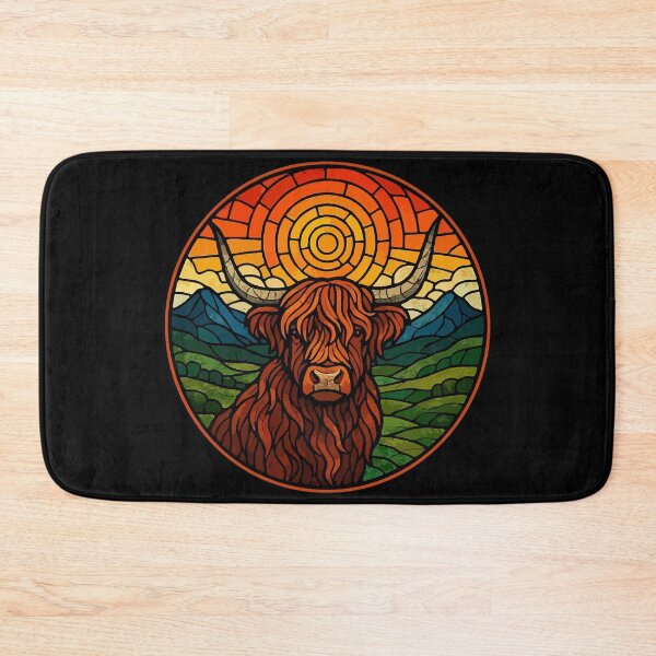 Item preview, Scottish Highland Cow Heilan Coo Retro Stained Glass designed and sold by TomFrontierArt.