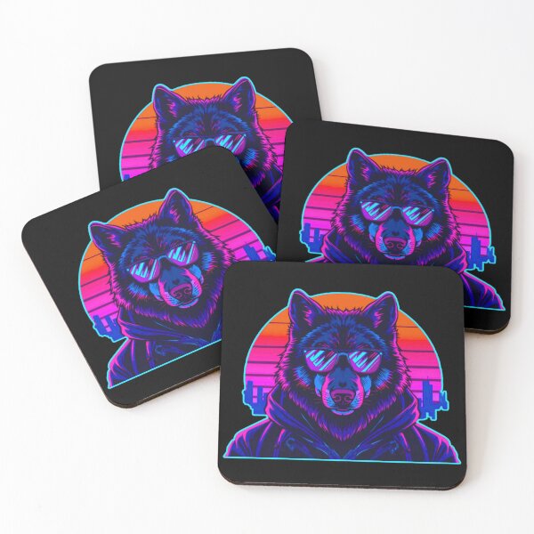 Item preview, Neon Wolf Cyberpunk Synthwave Art – Miami Nights Streetwear Design designed and sold by GreennieArt.