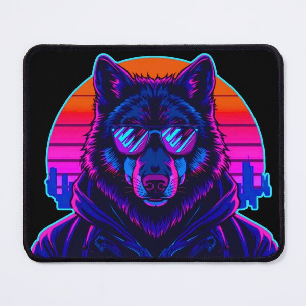 Item preview, Neon Wolf Cyberpunk Synthwave Art – Miami Nights Streetwear Design designed and sold by GreennieArt.