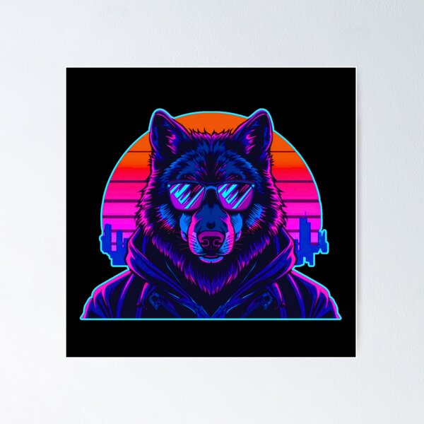 Item preview, Neon Wolf Cyberpunk Synthwave Art – Miami Nights Streetwear Design designed and sold by GreennieArt.