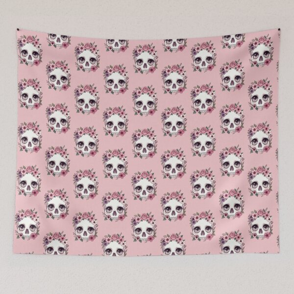 Item preview, Cute Girly Skull with Pink Flowers designed and sold by LauraMK.