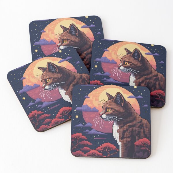 Item preview, Pixel Art Cat and Crescent Moon designed and sold by Black Ink Visions.