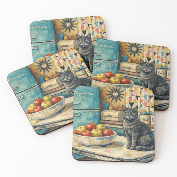 Item preview, Gray Cat In Retro Kitchen designed and sold by VFWChuck.
