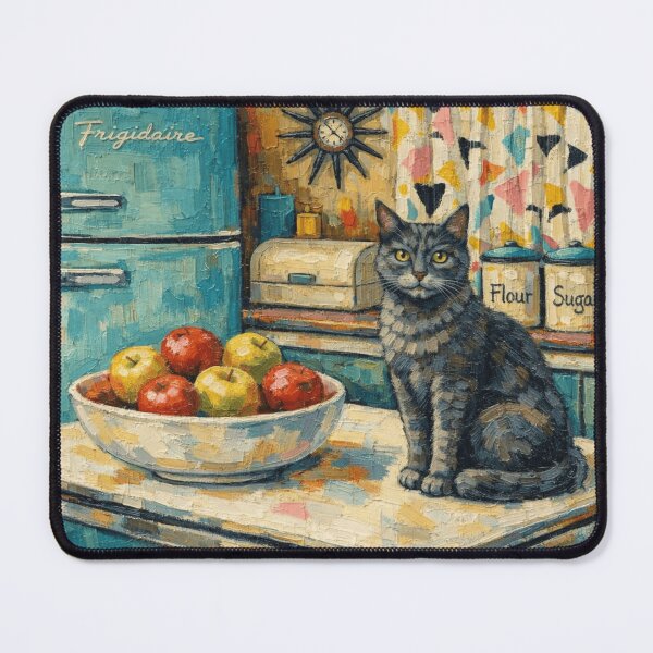 Item preview, Gray Cat In Retro Kitchen designed and sold by VFWChuck.