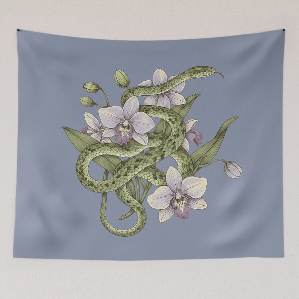 Item preview, Green Vine Snake Among Orchid Blooms designed and sold by BirdsnStuff.