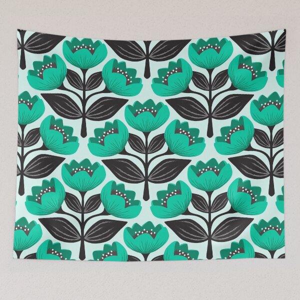 Item preview, Bright and bold tulips in teal  designed and sold by Jennifer Ladd.